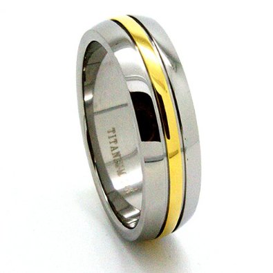 Unique 8mm 18k Gold Plated Mid Line Titanium Ring - 02BB18