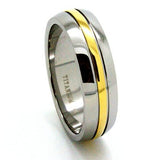 Unique 8mm 18k Gold Plated Mid Line Titanium Ring - 02BB18