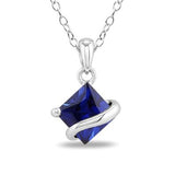 Square Created Sapphire Fashion Pendant With Chain - 02SH46