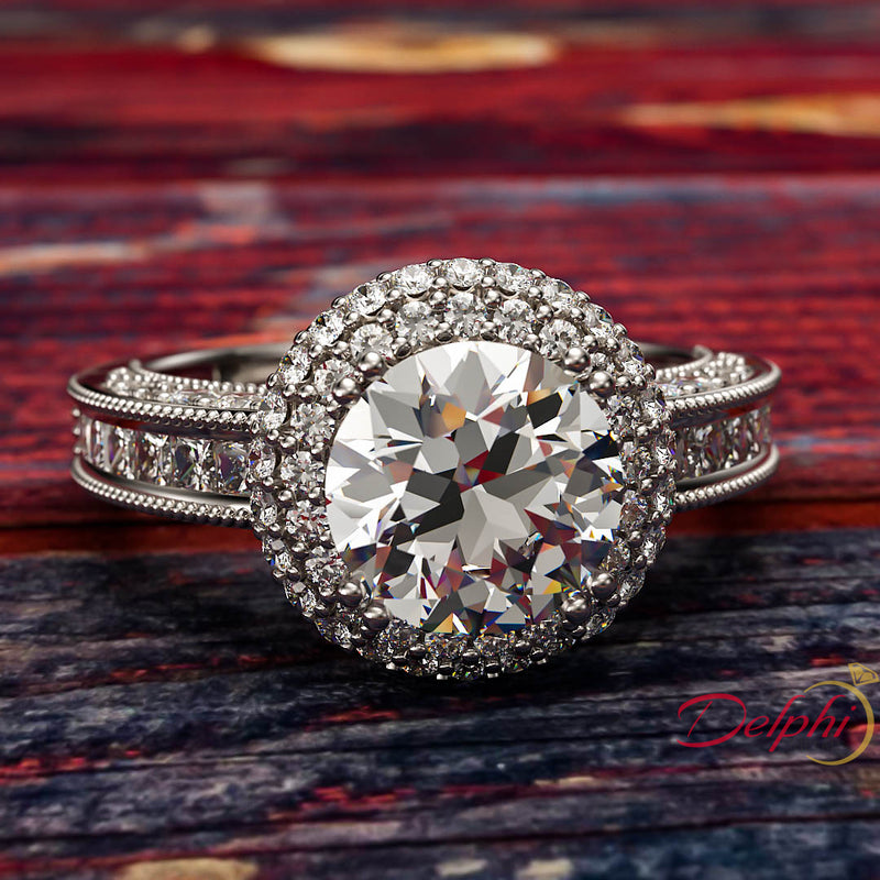 1.75ct Round Cut Double Halo Pave Engagement Ring - 02US31