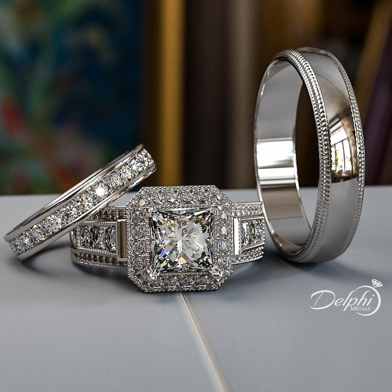 3.6 Princess Cut Diamond Complete Wedding Set - 02US49R