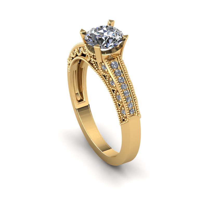 1.1ct Round Diamond Gold Engagement Ring - 03US68