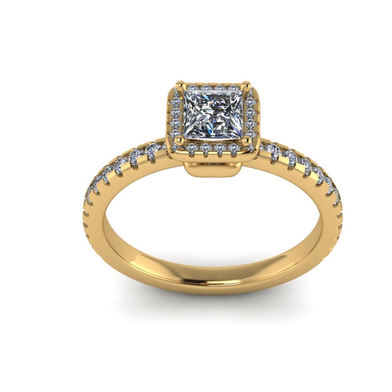 1.03ct Princess Cut Halo Gold Engagement Ring - 03US79