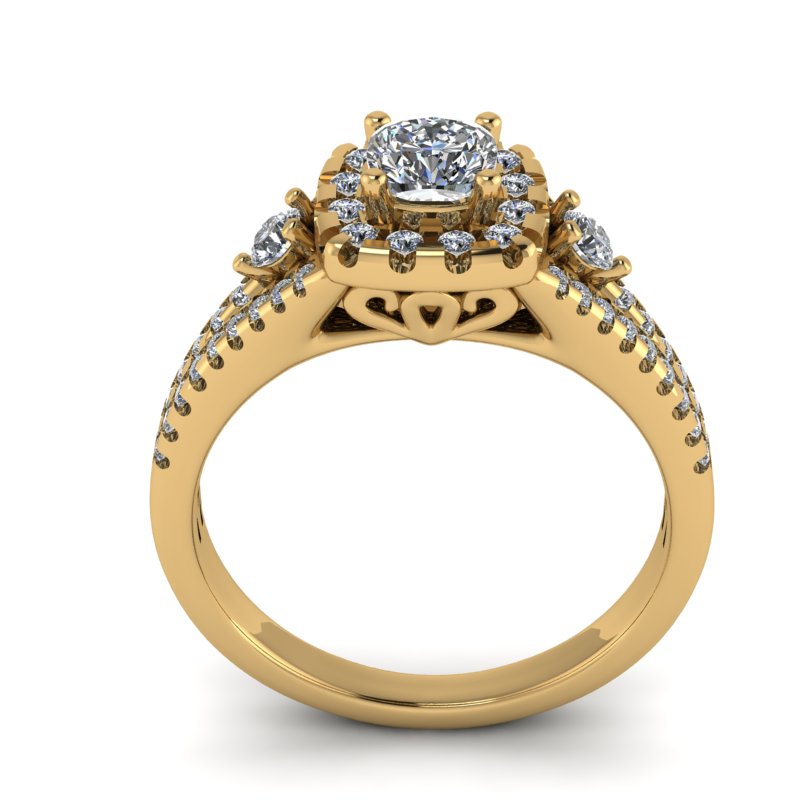 0.87ct Cushion Square Diamond Halo Gold Engagement Ring - 03US80