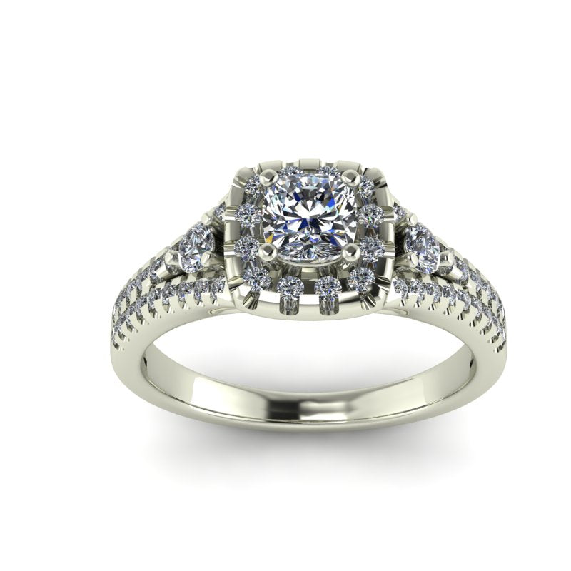 0.87ct Cushion Square Diamond Halo Gold Engagement Ring - 03US80