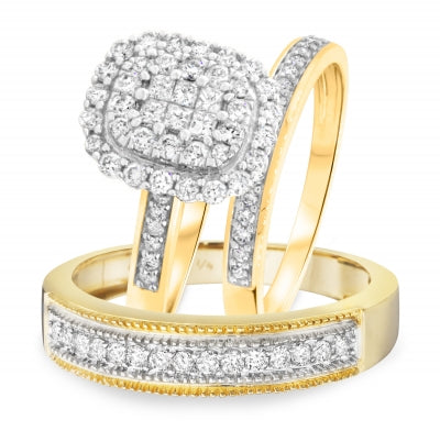 1 1/3 Carat T.W. Princess, Round Cut Diamond Wedding Set - 04RG03