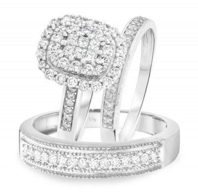 1 1/3 Carat T.W. Princess, Round Cut Diamond Wedding Set - 04RG03