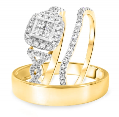 3/4 Carat T.W. Princess, Round Cut Diamond Wedding Set - 04RG08