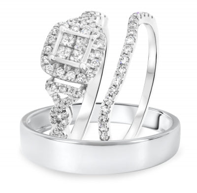 3/4 Carat T.W. Princess, Round Cut Diamond Wedding Set - 04RG08