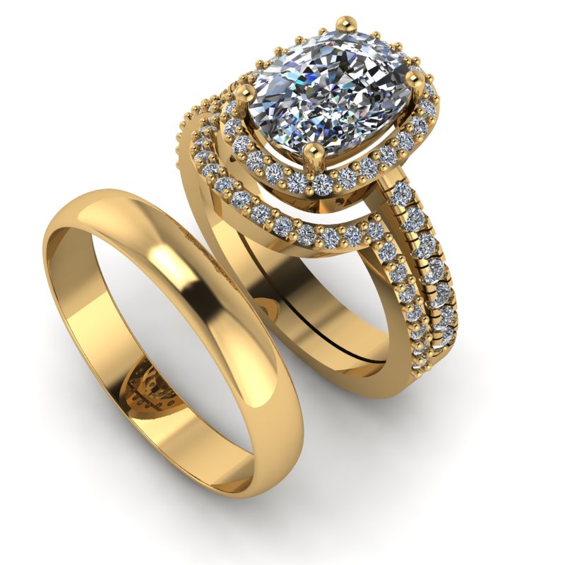 4.66ct Cushion Cut Halo Gold Complete Wedding Set  - 04US34