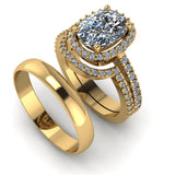 4.66ct Cushion Cut Halo Gold Complete Wedding Set  - 04US34