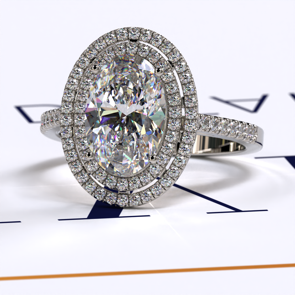 3.42 Oval Diamond Double Halo Engagement Ring - 04US56