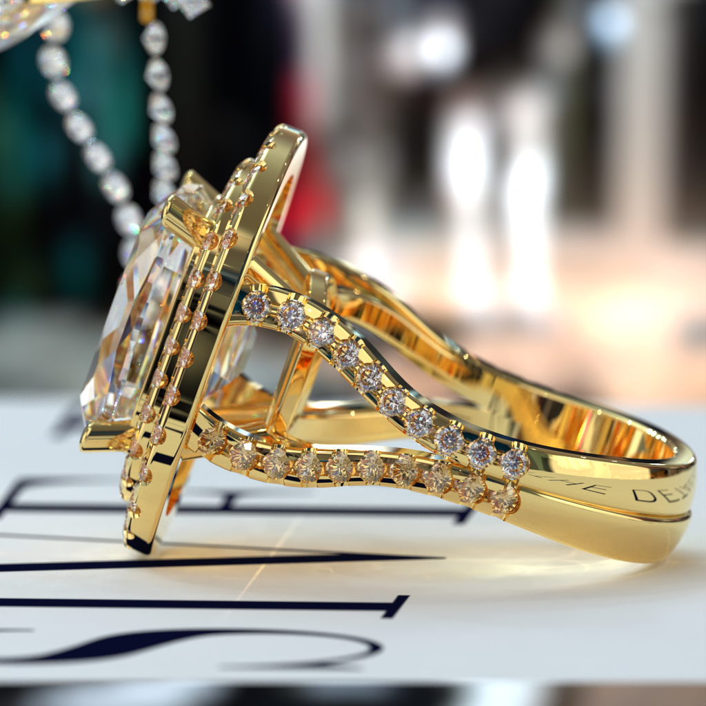 9.83ct Cushion cut Double Halo Split Shank Gold Engagement Ring - 04US60