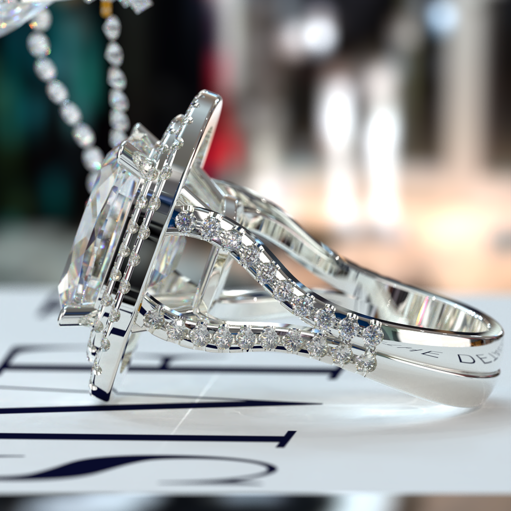 9.83ct Cushion cut Double Halo Split Shank Gold Engagement Ring - 04US60