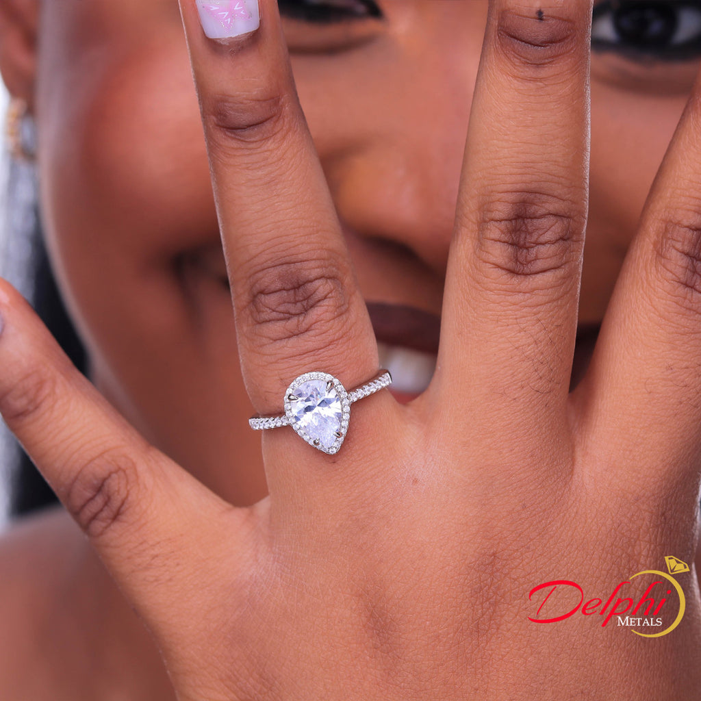 Sterling Silver Pear Engagement Ring - 10AS22