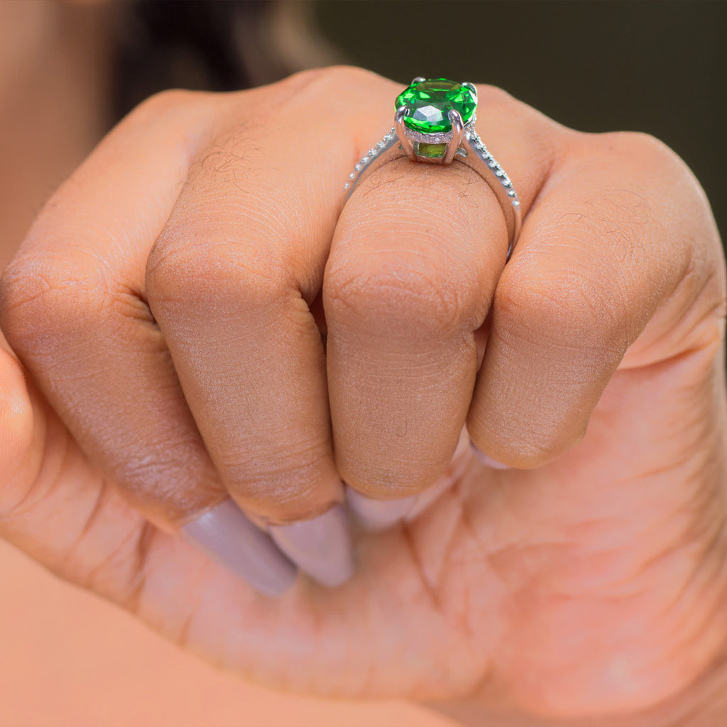 Emerald Oval Sterling Silver Engagement Ring - 10AS44