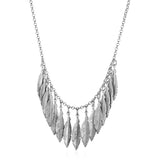 Necklace with Multiple Textured Leaf Drops in Sterling Silver-rx05768-18