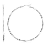 Matte and Textured Twisted Hoop Earrings in Sterling Silver-rx24989