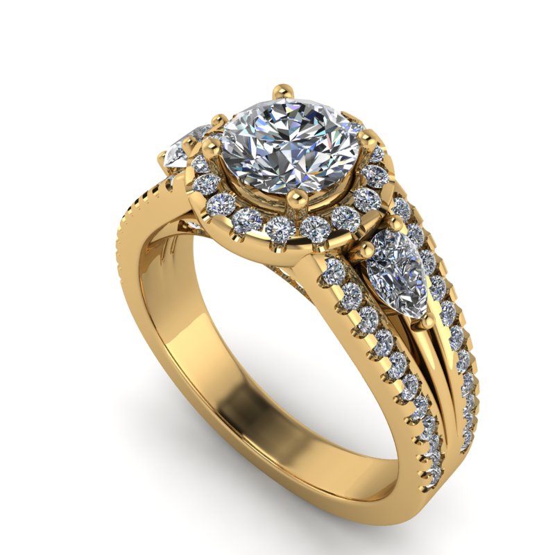 1.56ct Round Diamond Halo Heavy Gold Engagement Ring - 05US06