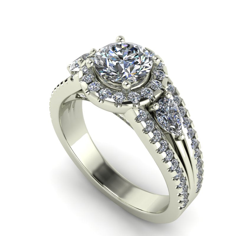 1.56ct Round Diamond Halo Heavy Gold Engagement Ring - 05US06