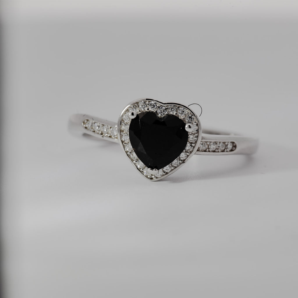 Sterling Silver Heart Shape Black Cz Engagement Ring - 18AS01