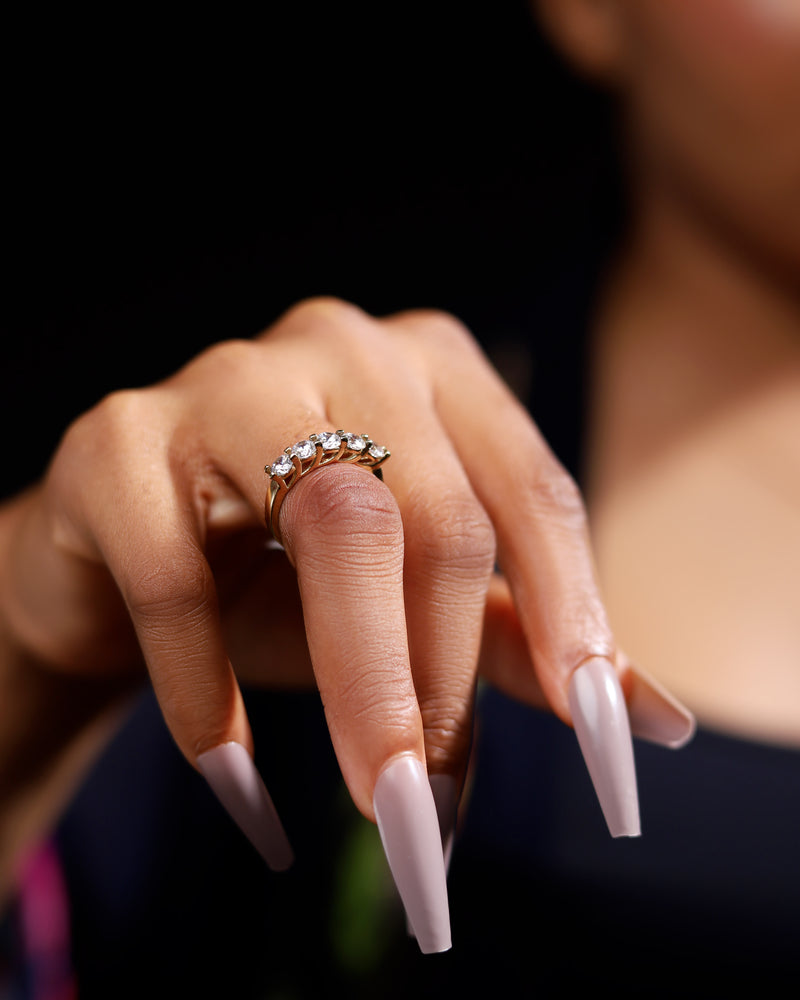 Gold 5 Stones Round Engagement Ring - 01CG56