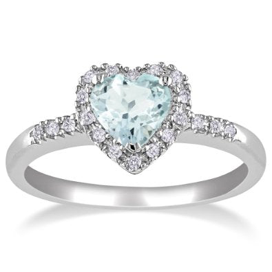 Sterling Silver Aquamarine and Diamond Heart Ring  - 01AQ01