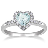 Sterling Silver Aquamarine and Diamond Heart Ring  - 01AQ01