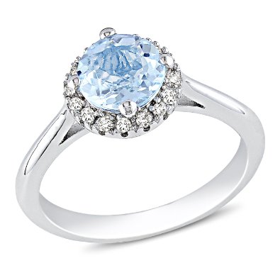 Sterling Silver Gemstone and Diamond Ring - 01AQ03
