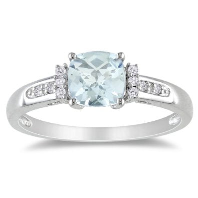 Sterling Silver Aquamarine and Diamond Ring - 01AQ04