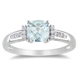 Sterling Silver Aquamarine and Diamond Ring - 01AQ04