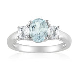 Sterling Silver Created White Sapphire and Aquamarine Ring - 01AQ06