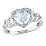 Sterling Silver Created Aquamarine Heart Ring - 01AQ08