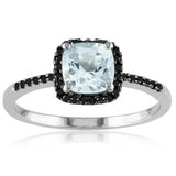 Sterling Silver Aquamarine and Black Diamond Ring - 01AQ10