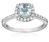 14k White Gold Aquamarine and Diamond Halo Engagement Ring - 01AQ12