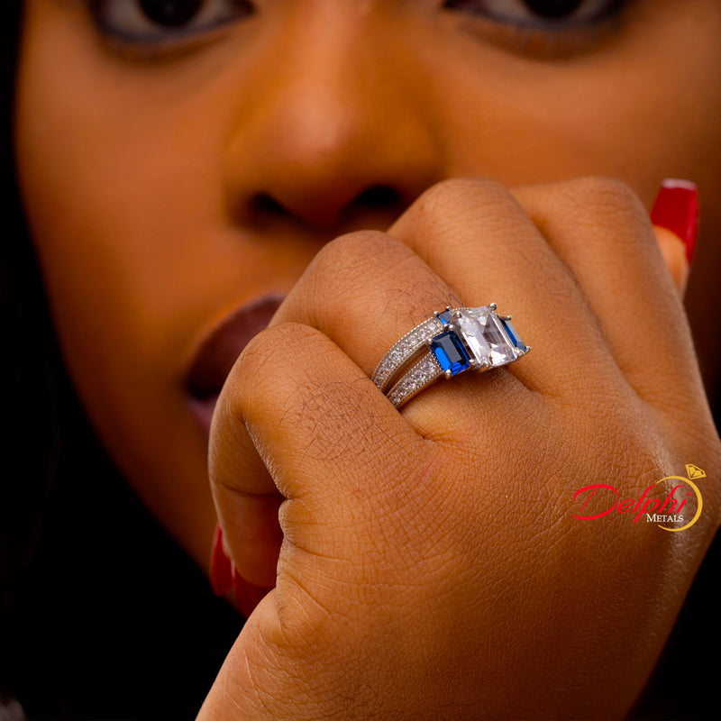 Sterling Silver with Sapphire Bridal Set - 01AS68