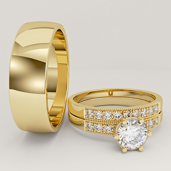 Gold and Tungsten Complete Wedding Set - 01BC04