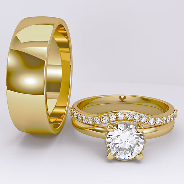 Gold and Tungsten Complete Wedding Set - 01BC05