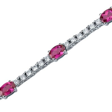 Oval Shape Ruby & White CZ Gemstone Bracelet in Sterling Silver - 01BR22