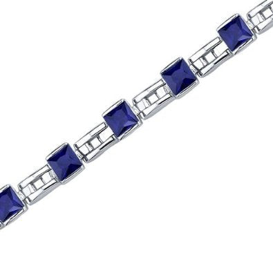 Princess Cut Blue Sapphire Gemstone Bracelet in Sterling Silver - 01BR25