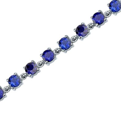 Round Shape Blue Sapphire Gemstone Bracelet in Sterling Silver - 01BR26