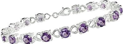Amethyst and Heart Link Bracelet in Sterling Silver - 01BR27