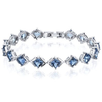 Princess Cut London Blue Topaz Gemstone Bracelet in Sterling Silver - 01BR36