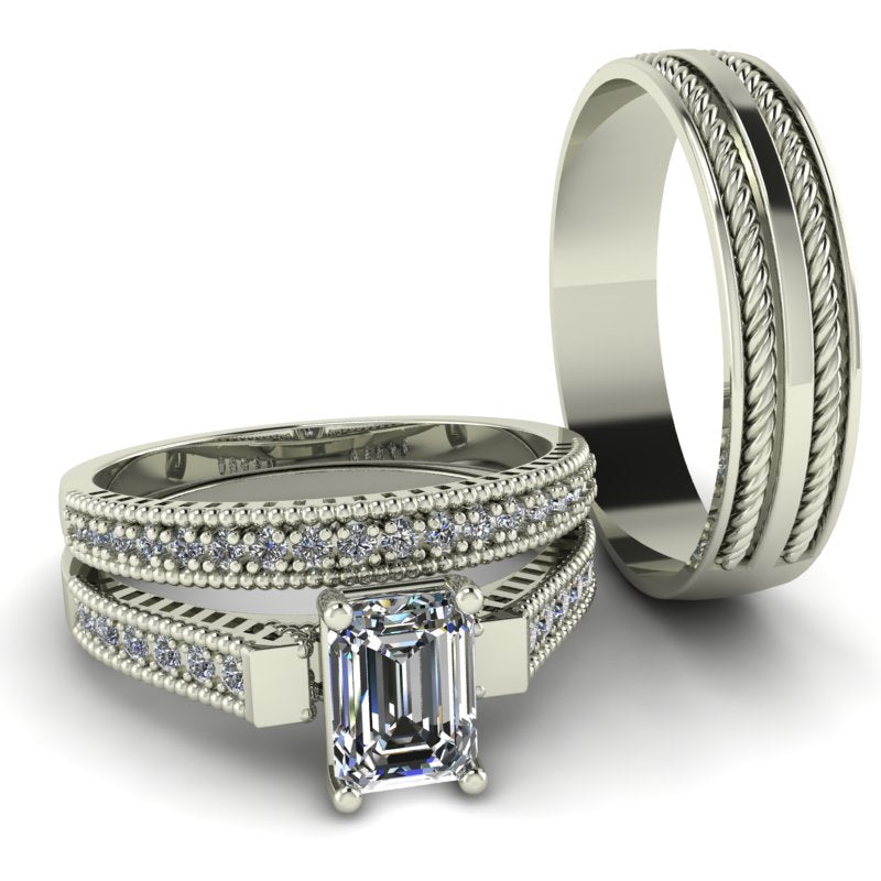 1.32ct Emerald Cut Diamond Gold Complete Wedding Set - 01BS41E