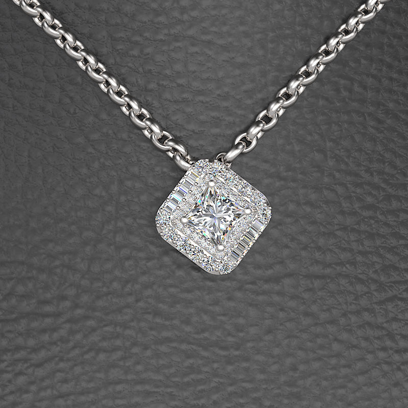 Princess Cut Diamond Pendant with Gold Chain - 01NN71
