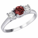 14K Gold Round 3 Stone Ruby and Diamond Ring