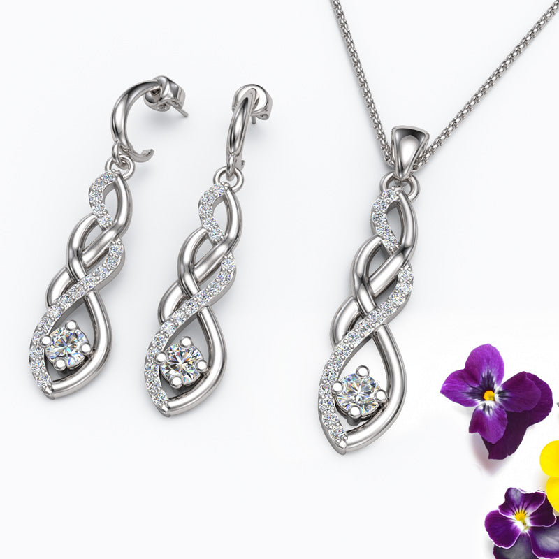 Gold Diamond Twist Earrings and Pendant Necklace - 01SS43