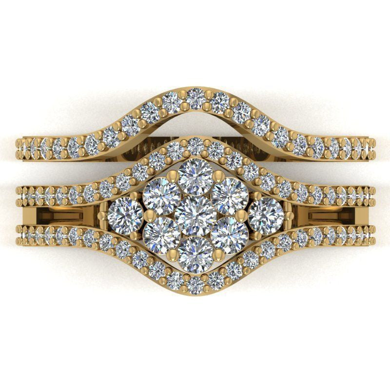 0.84ct Brilliant Diamond Gold Cluster Bridal Set - 01US31A