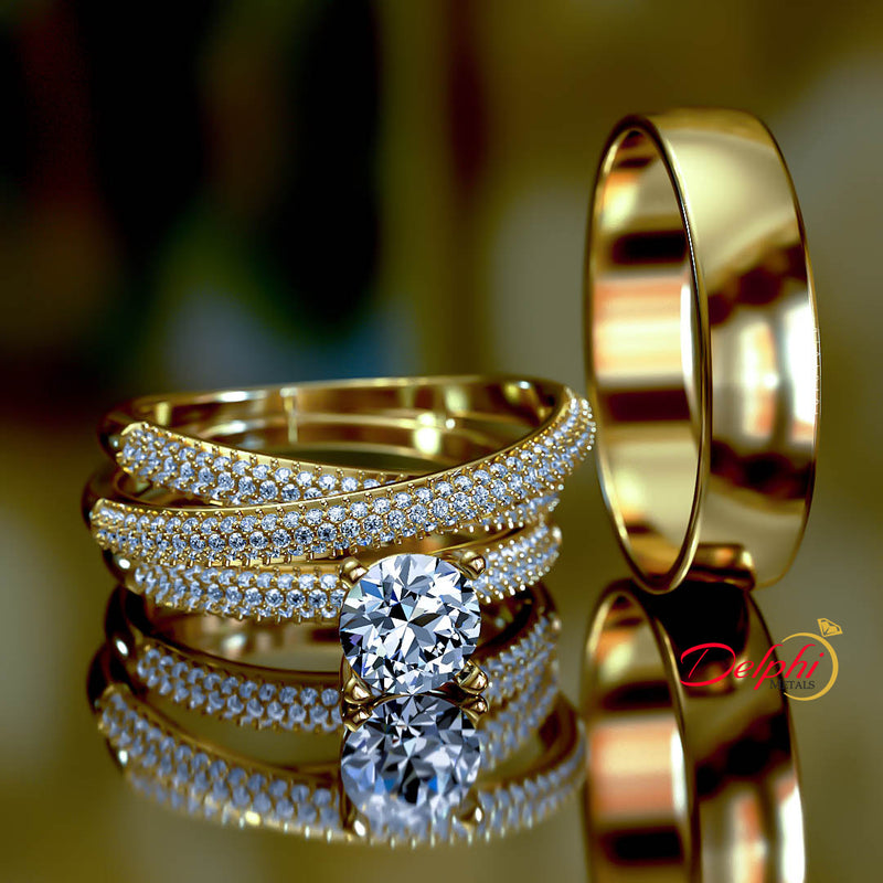 1.3ct Elegant Three Sided Pave Crossover Gold Wedding Set - 01US62A