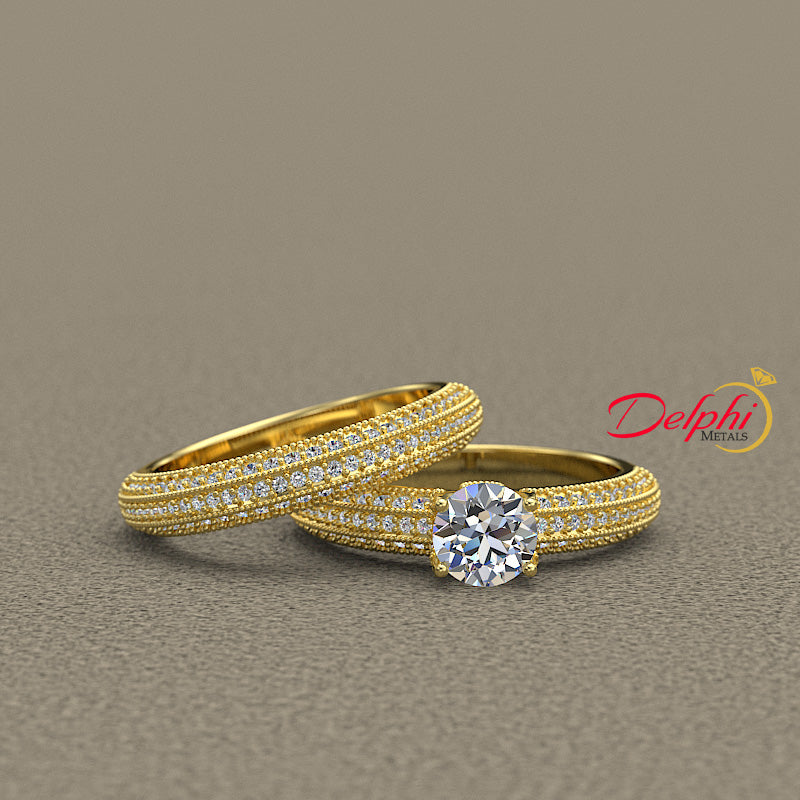 1.3ct Elegant Three Sided Pave Gold Bridal Set- 01US63A